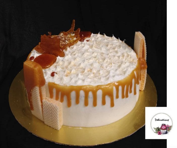 White chocolate ganache caramel cake